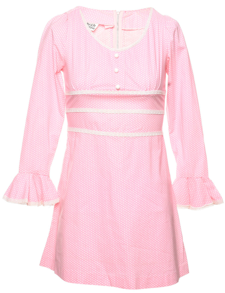 Polka Dot Print Pink & White 1960s Mini Dress - XS