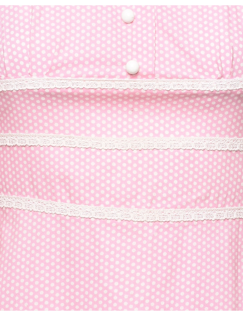 Polka Dot Print Pink & White 1960s Mini Dress - XS