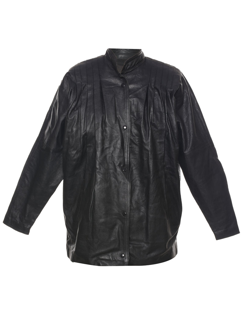 Popper Front Leather Jacket - L