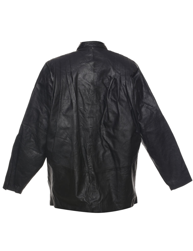 Popper Front Leather Jacket - L