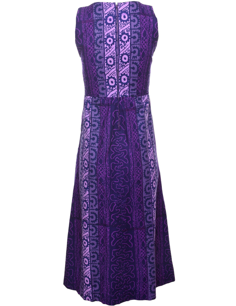 Purple 1970s Patterned Dress - S