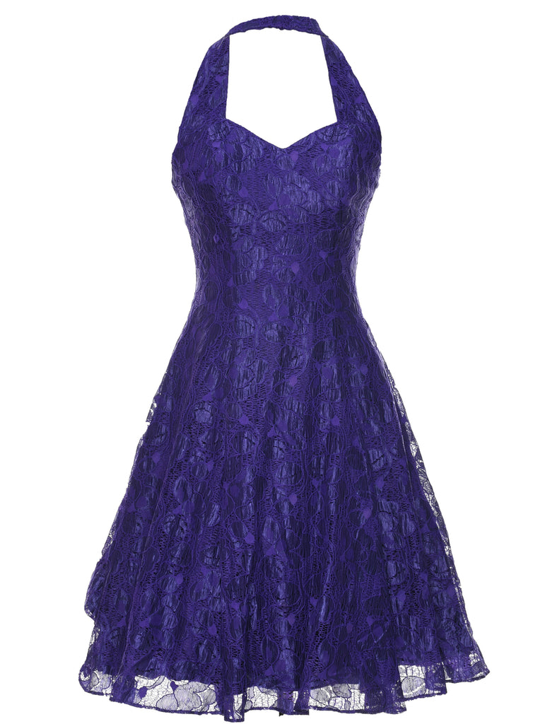 Purple Backless Lace Evening Dress - XS