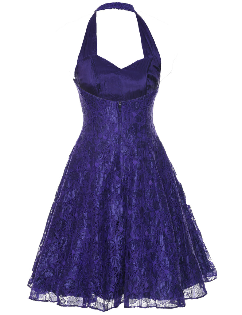 Purple Backless Lace Evening Dress - XS