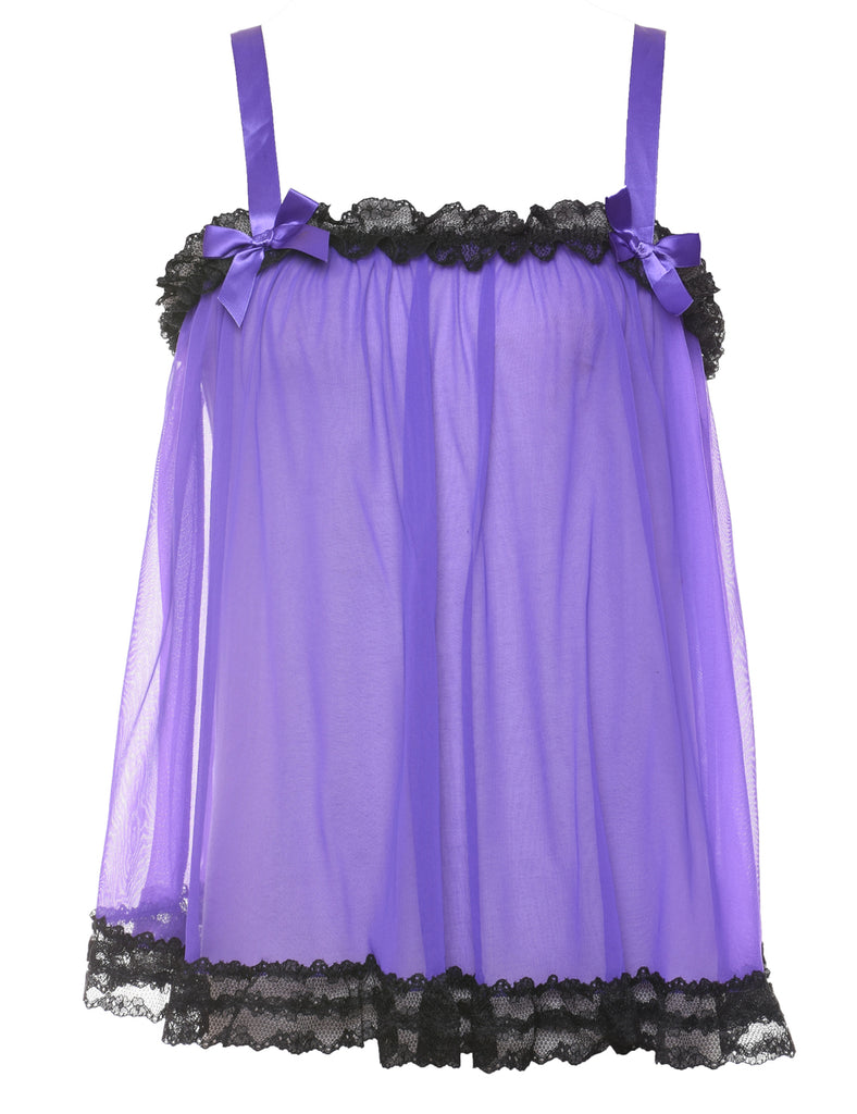 Purple & Black Contrast Sheer Lace Trim Babydoll - S