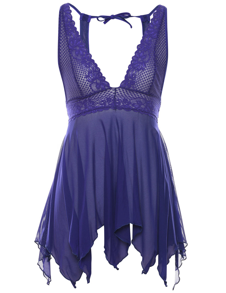 Purple Classic Sheer Lace Babydoll - XS