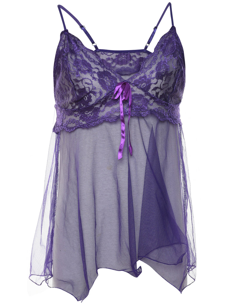 Purple Sheer & Lace Babydoll - M