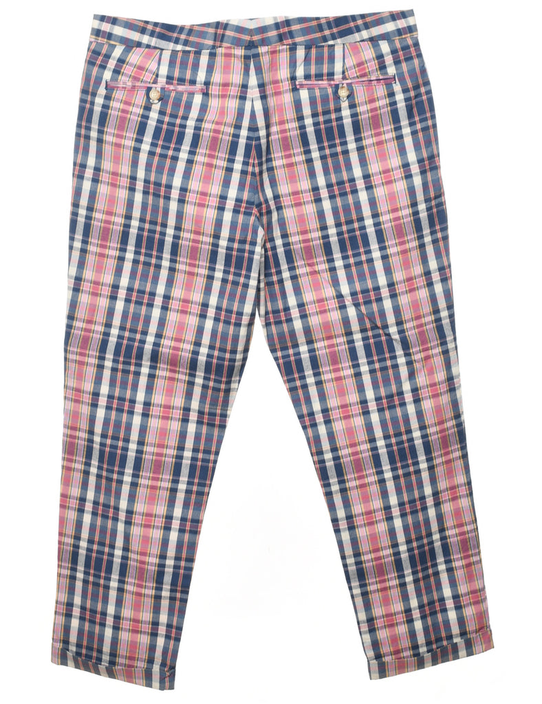 Ralph Lauren Checked Navy & Pink Cropped Trousers - W34 L26