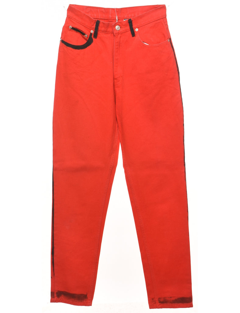 Red & Black Contrast Tapered Jeans - W27 L30