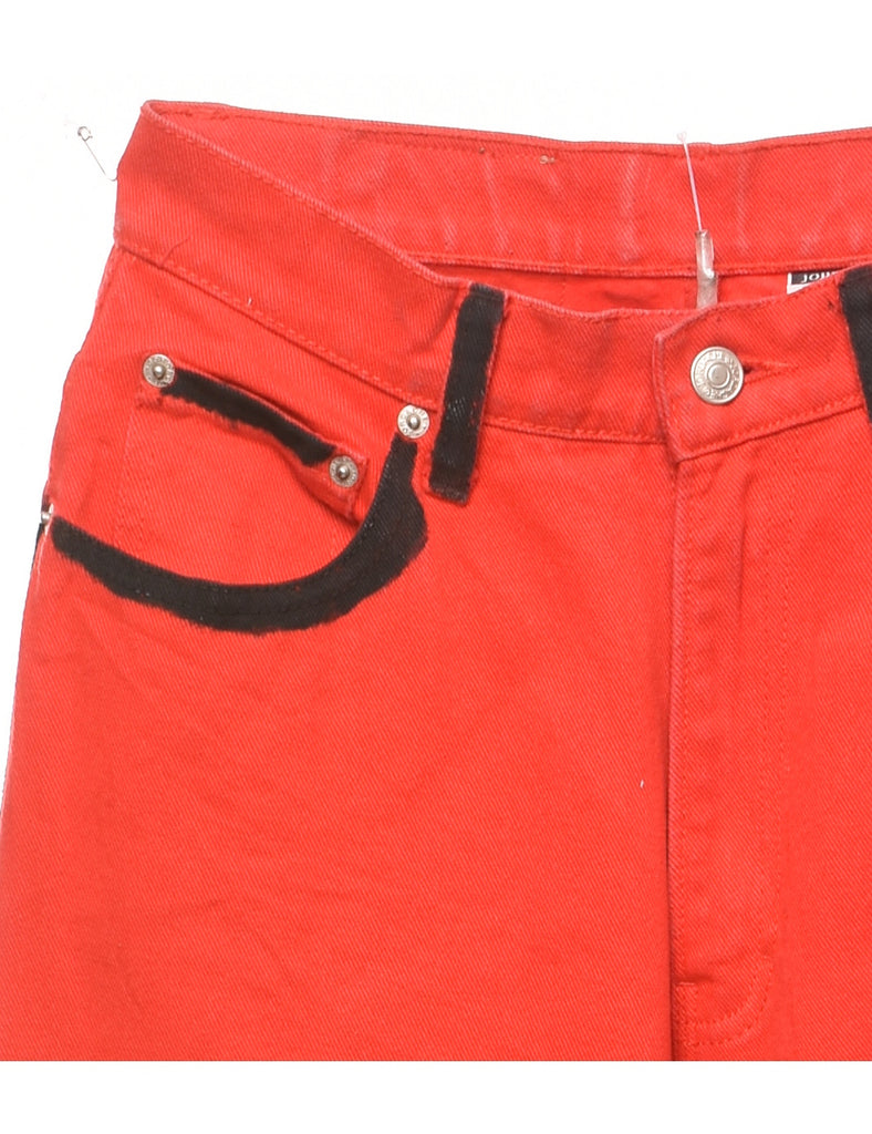 Red & Black Contrast Tapered Jeans - W27 L30