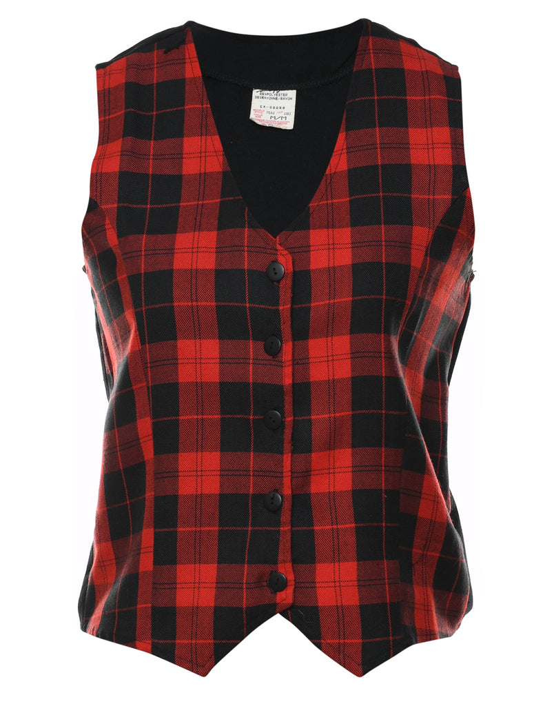 Red & Black Tartan Waistcoat - M