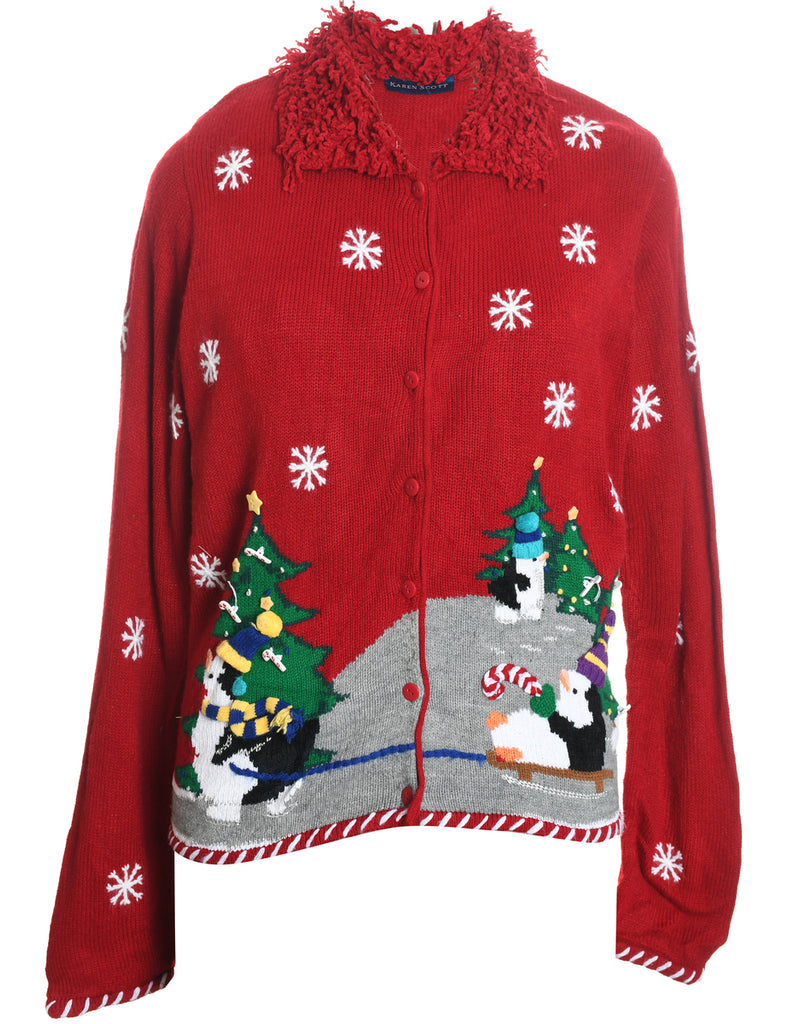 Red Christmas Cardigan - M