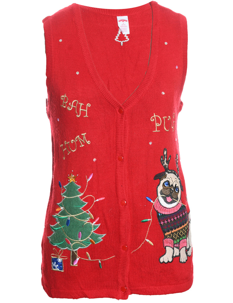 Red Christmas Sweater Vest - M