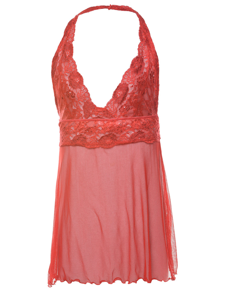 Red Classic Lace Halterneck Babydoll - S