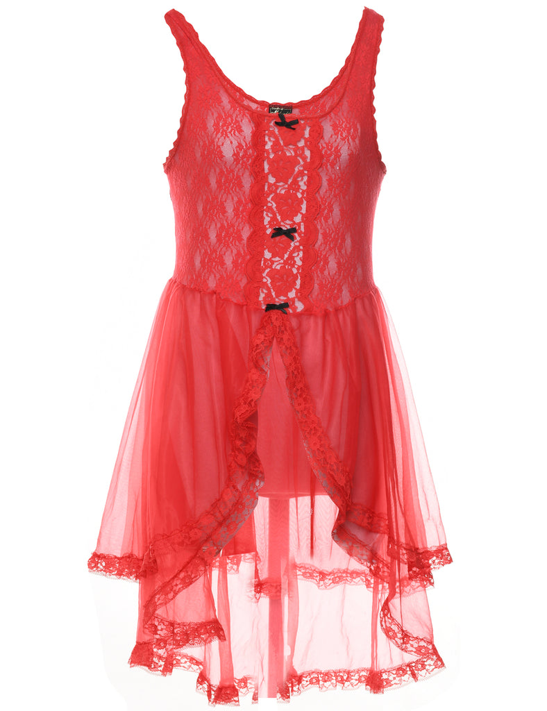 Red Classic Sheer Floral Lace Babydoll - S