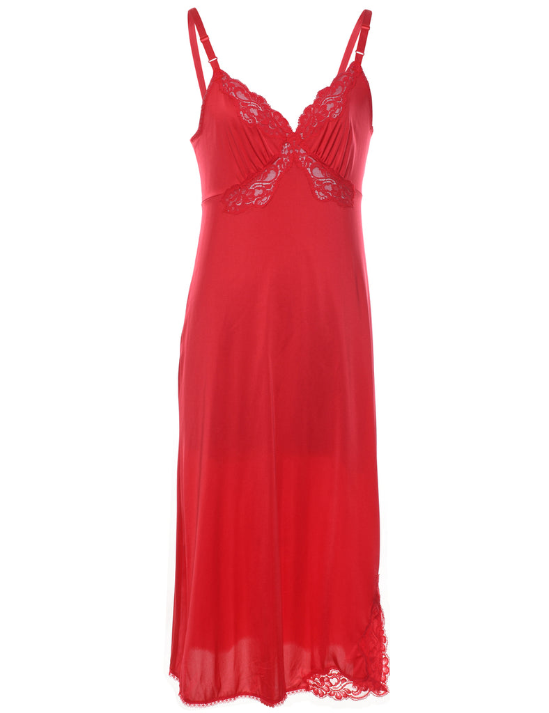 Red Classic Strappy Lace Trim Slip Dress - M