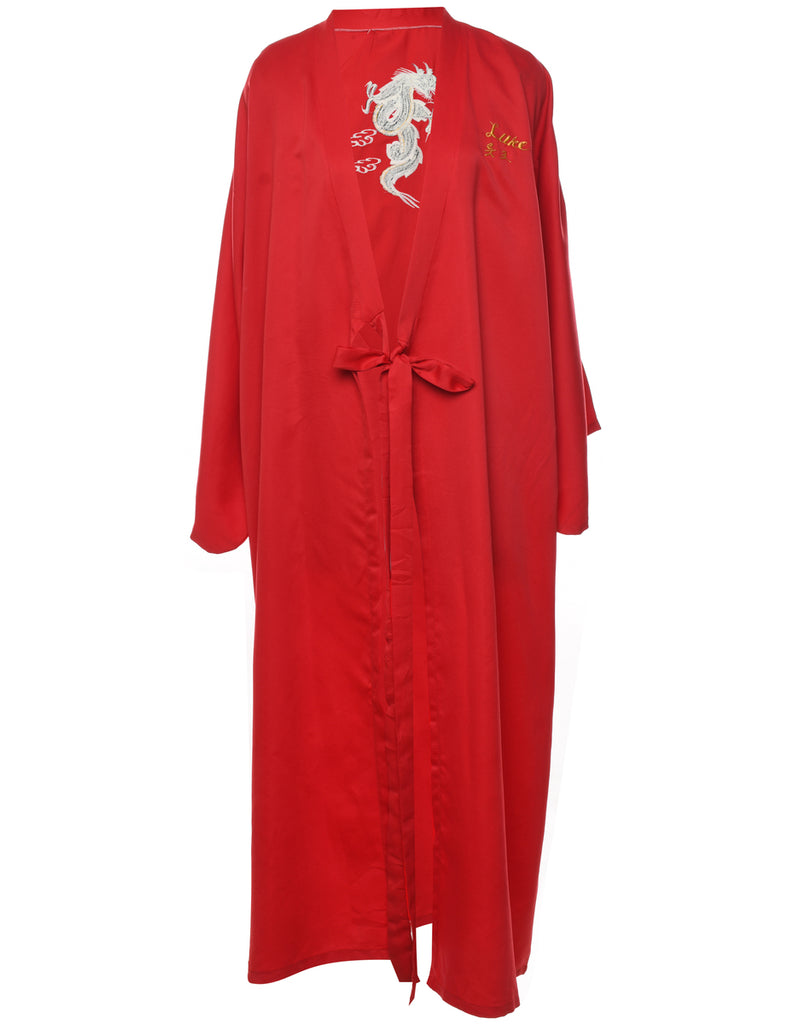 Red Full Length Dragon Design Embroidered Kimono - L