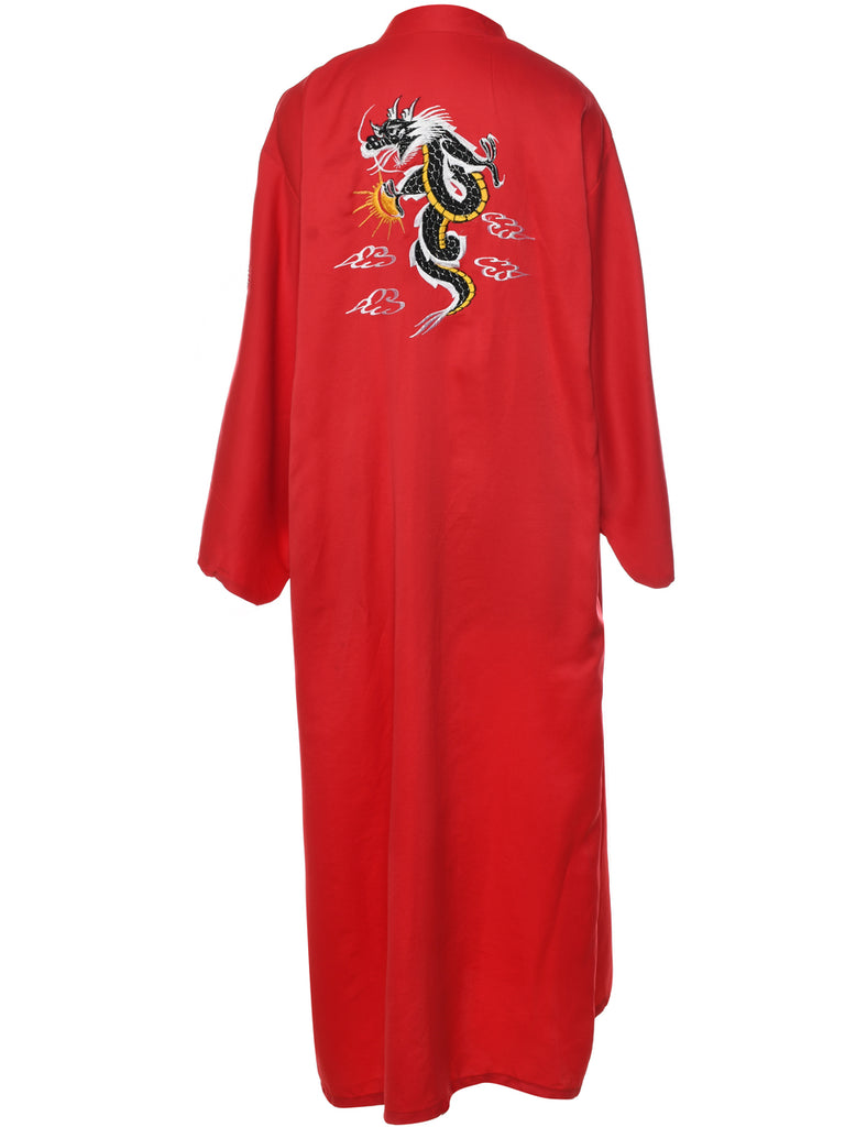 Red Full Length Dragon Design Embroidered Kimono - L