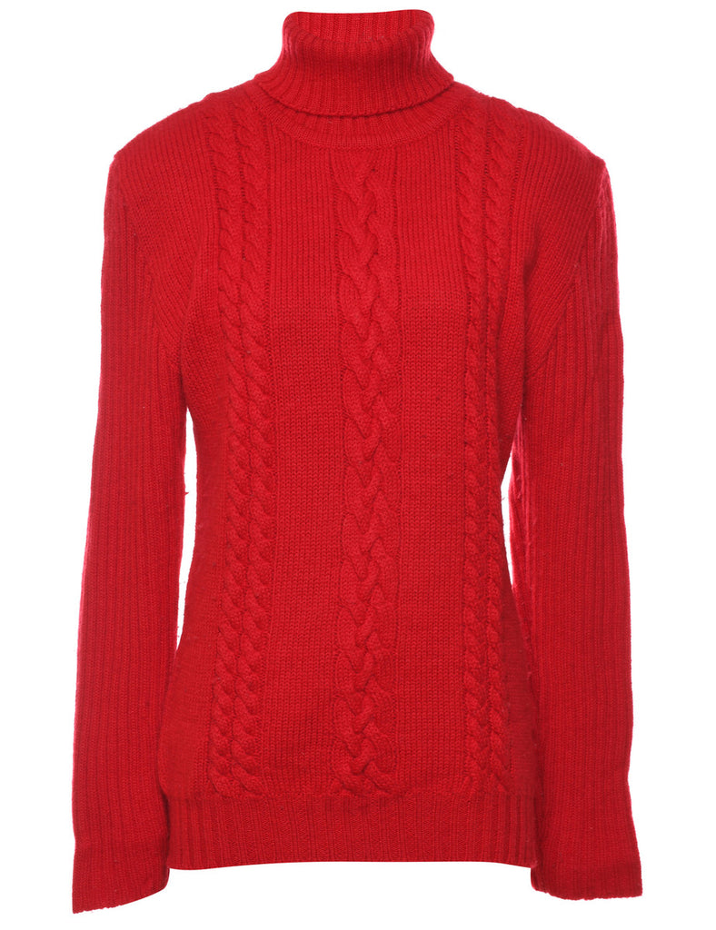 Red Polo Neck Jumper - L