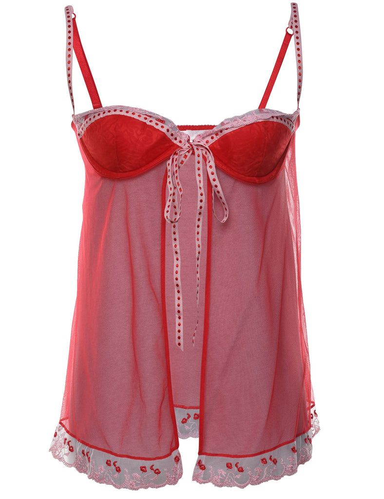 Red Sheer Boned Babydoll - M