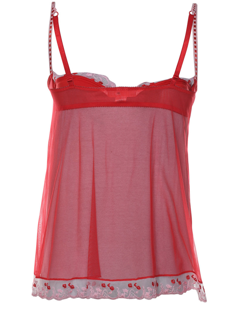 Red Sheer Boned Babydoll - M