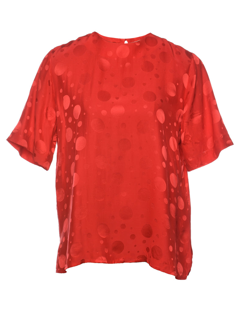 Red Silk Polka Dot Print Top - M