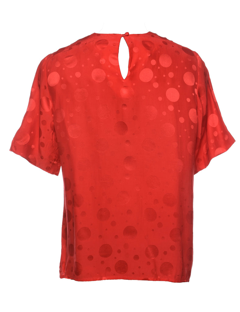 Red Silk Polka Dot Print Top - M