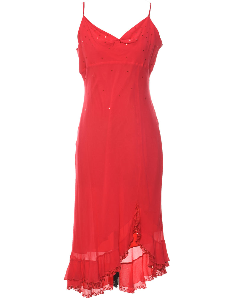 Red Sparkly Ruffled Evening Dress - M