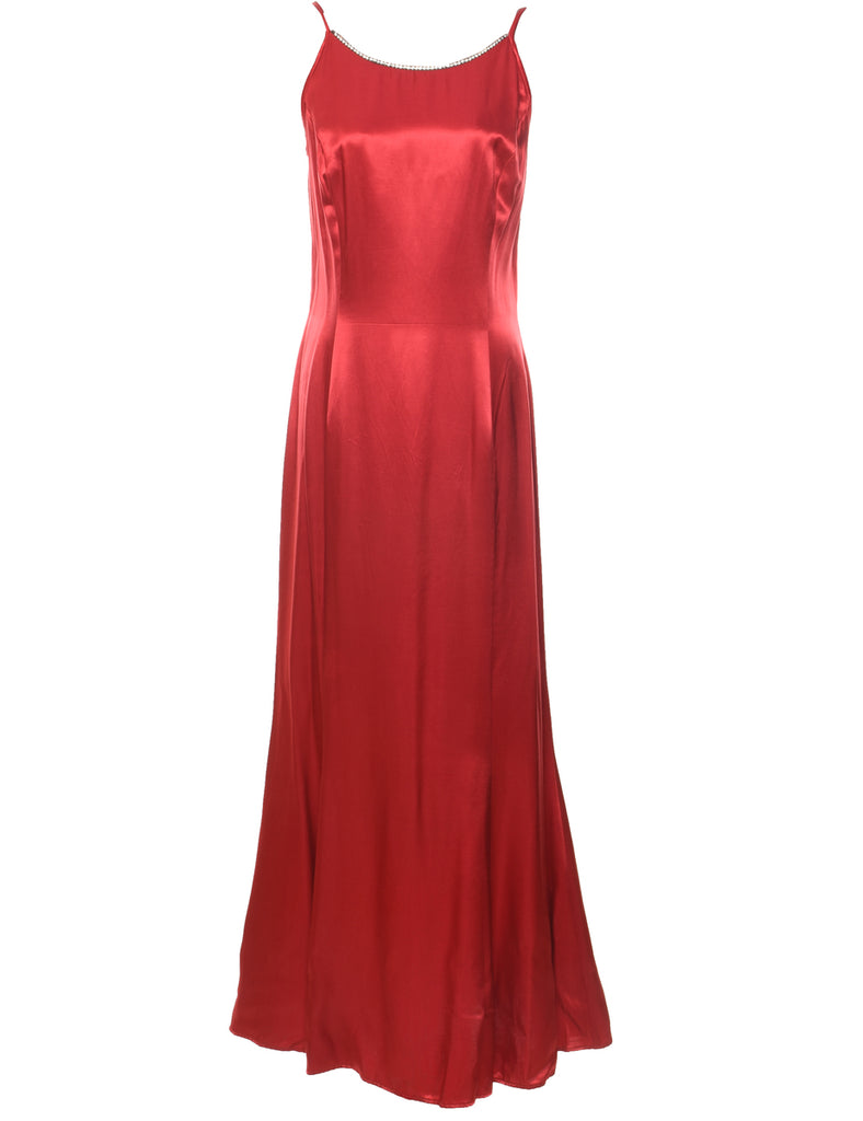 Red Strappy 1990s Evening Dress - M