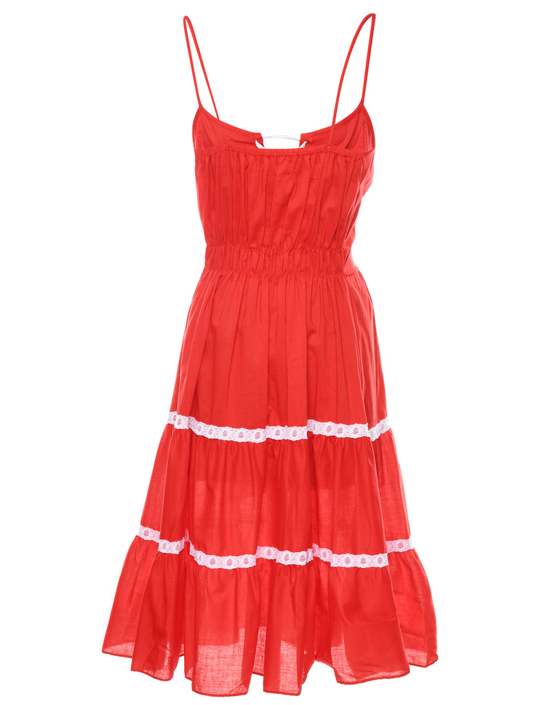 Red & White 1970s Milkmaid Dress - S