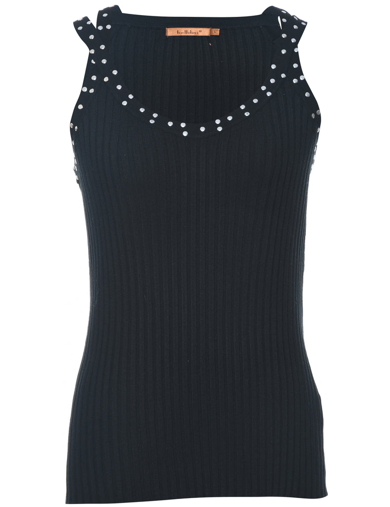 Ribbed Black Vest - L