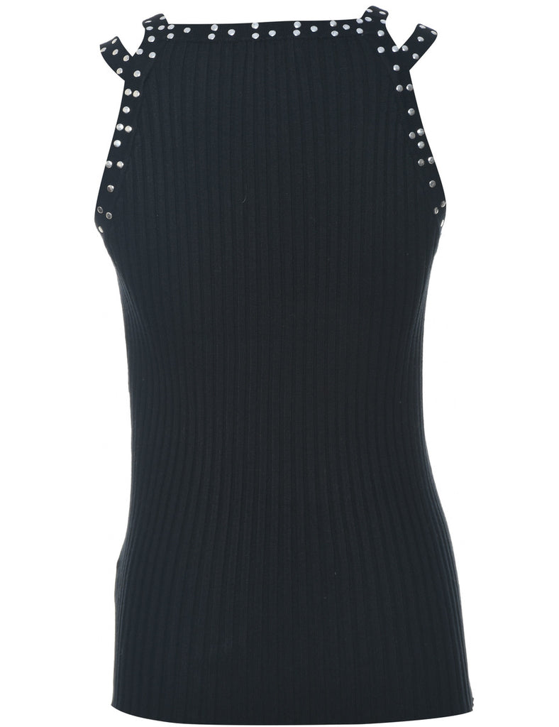 Ribbed Black Vest - L