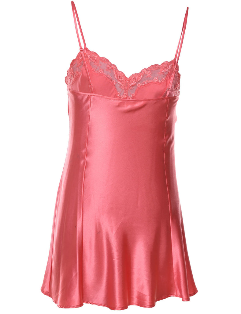 Salmon Pink Lace Trim Slip Dress - XS