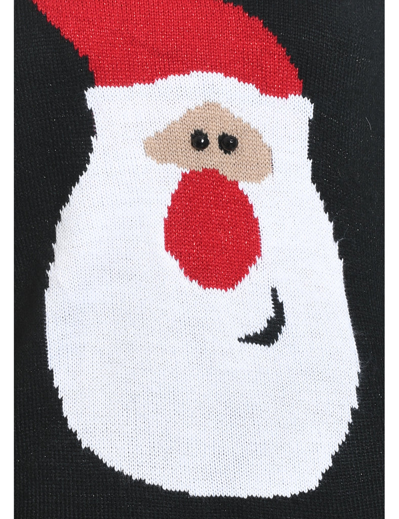 Santa Claus Design Black Knit Christmas Jumper - L