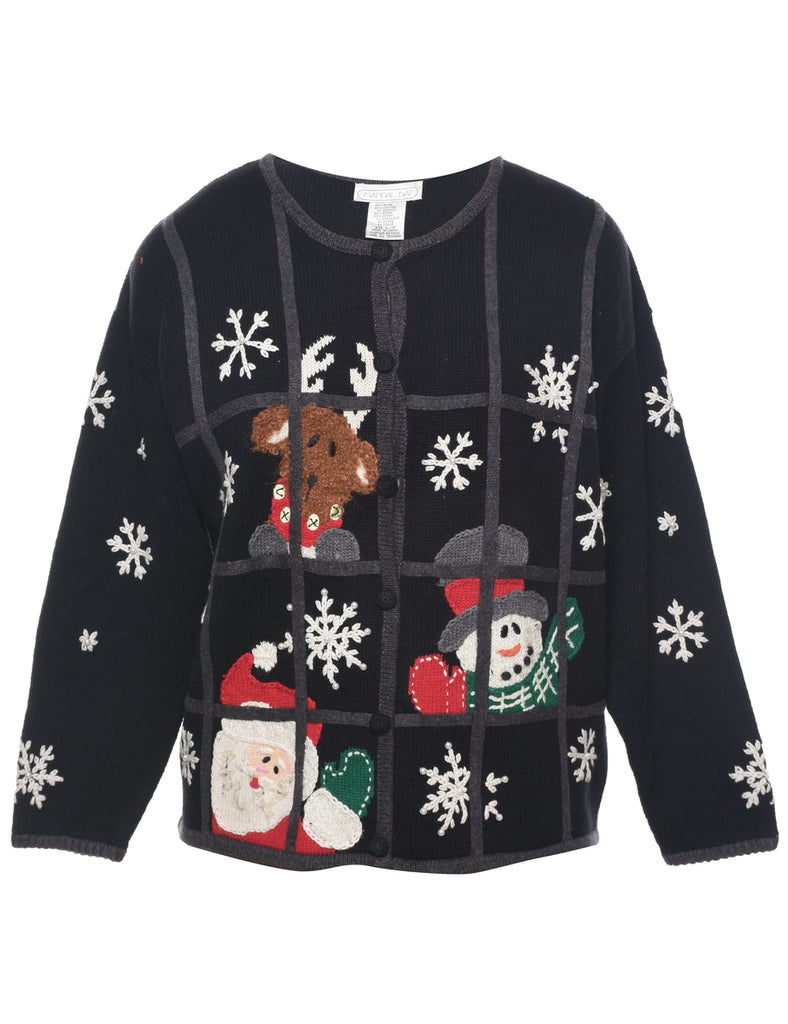 Santa Claus & Reindeer Christmas Cardigan - L