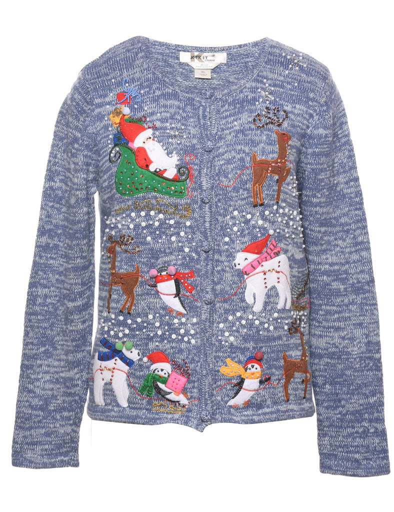 Santa Claus & Reindeer Christmas Cardigan - XL