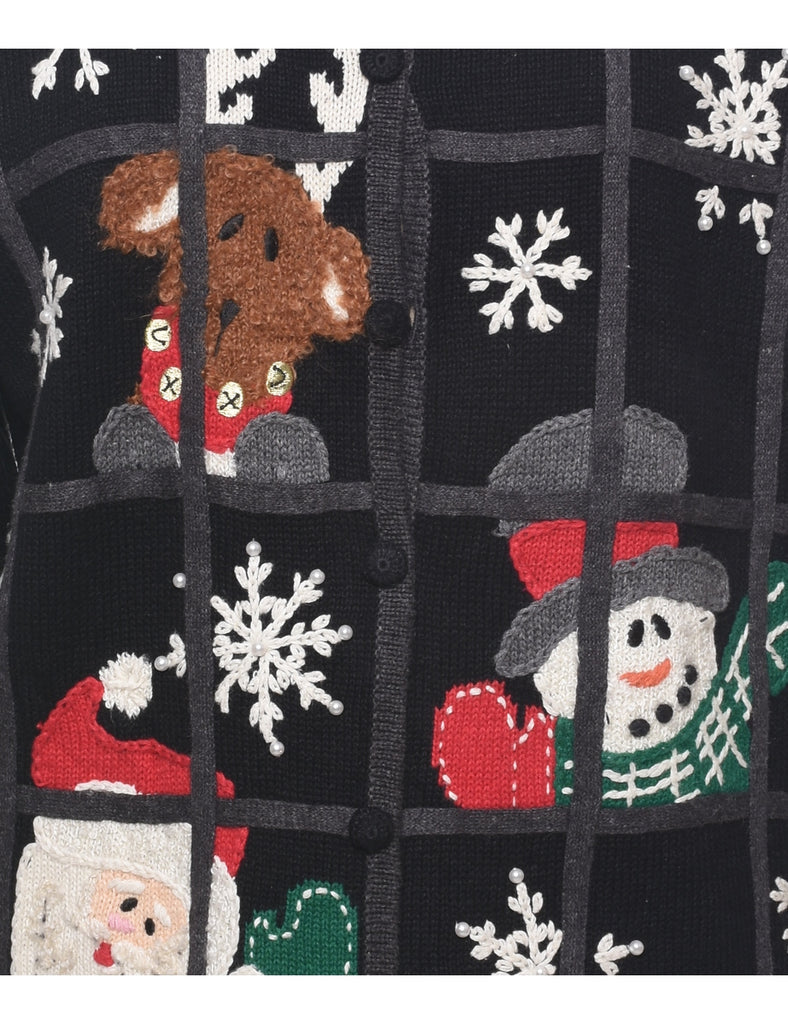 Santa Claus & Reindeer Christmas Cardigan - L