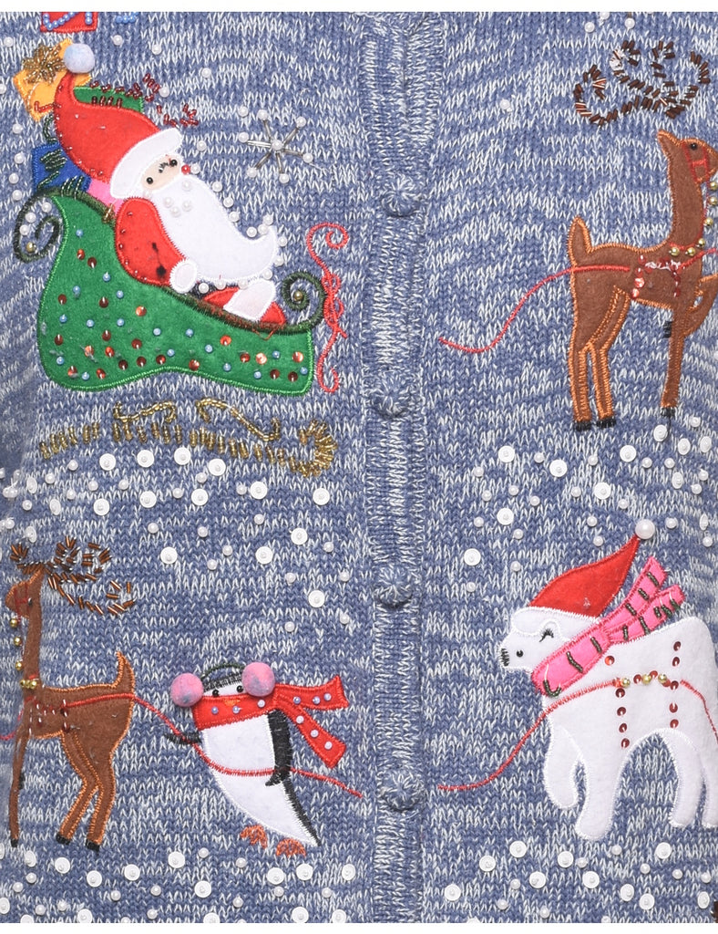 Santa Claus & Reindeer Christmas Cardigan - XL