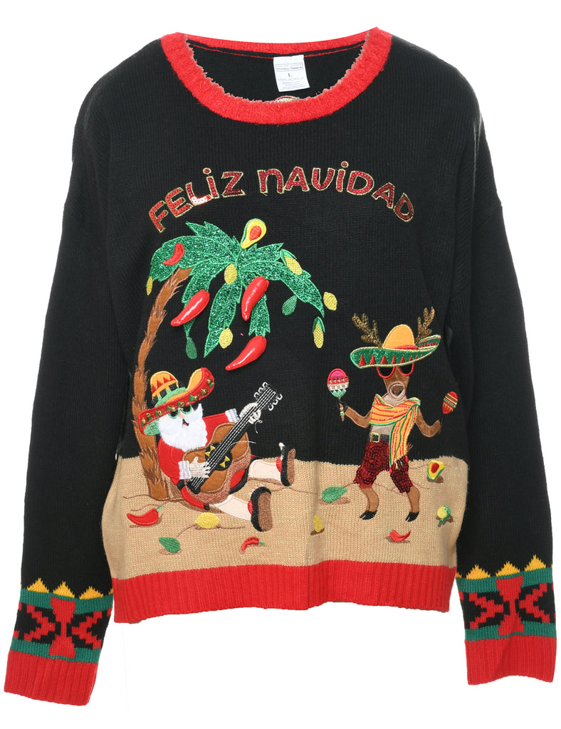 Santa Claus & Reindeer Christmas Jumper - L