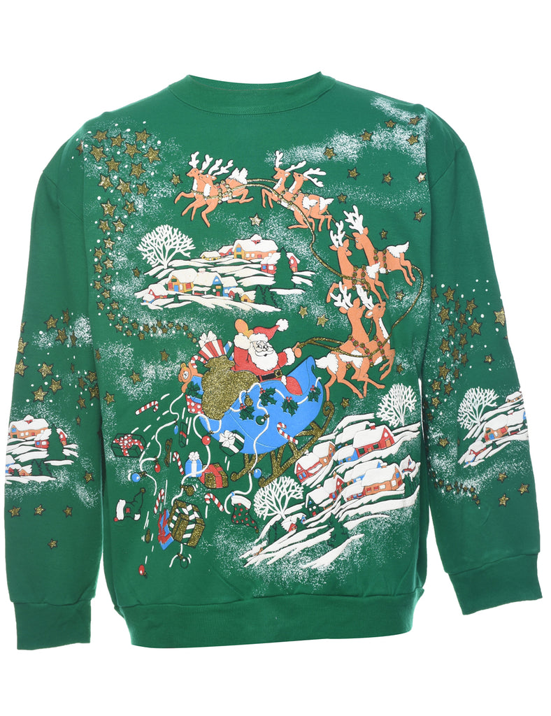 Santa Claus & Reindeer Christmas Sweatshirt - M