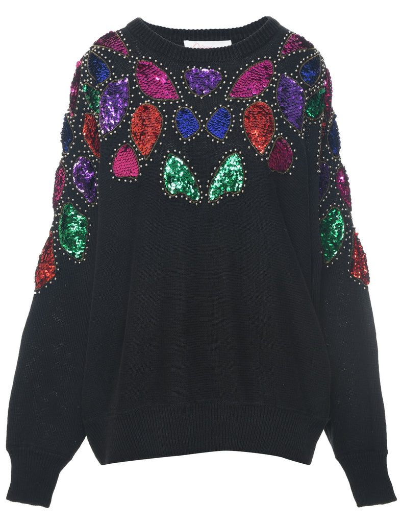 Sequined Black Jumper - L