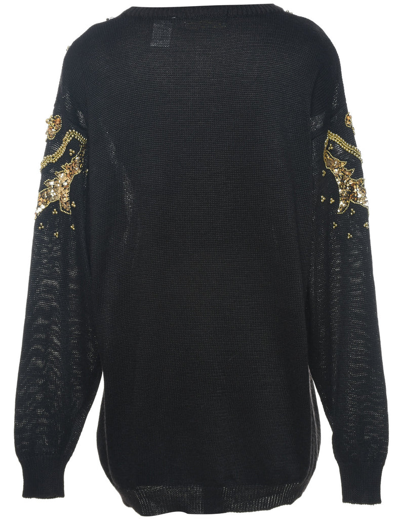 Sequined Black Jumper - L