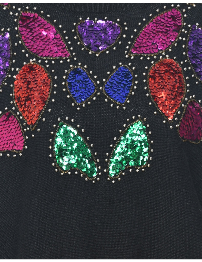 Sequined Black Jumper - L