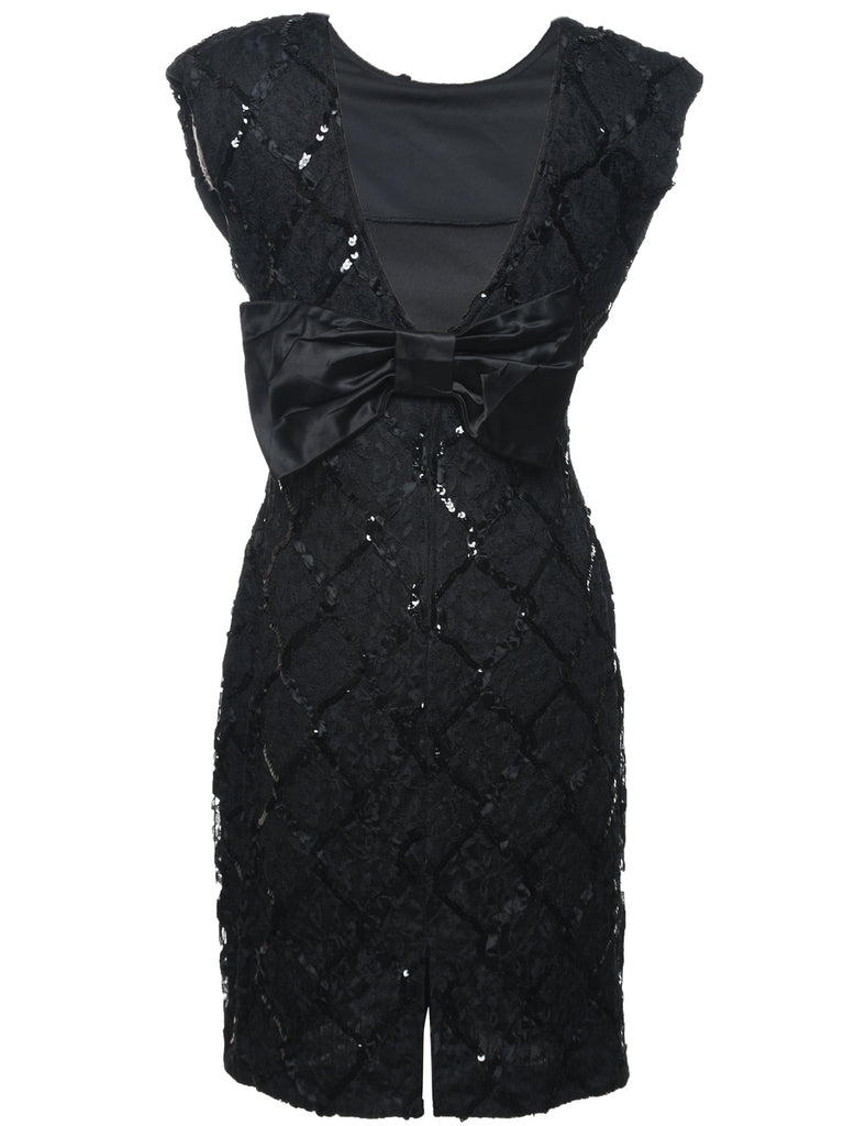 Sequined Black Sparkly Evening Dress - L