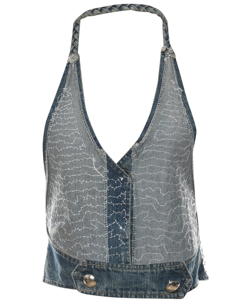 Sequined Denim Jacket Vest - S