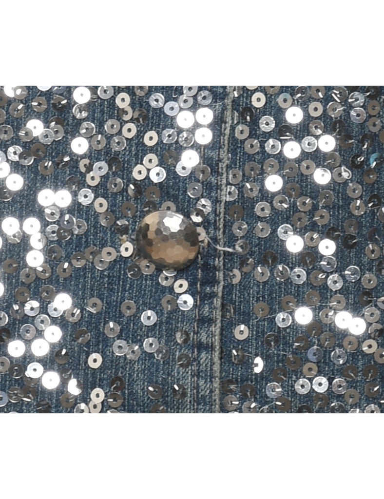 Sequined Denim Jacket Vest - S