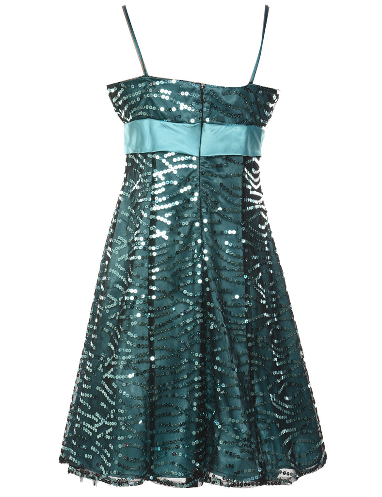 Sequined Green Strappy Evening Dress - M