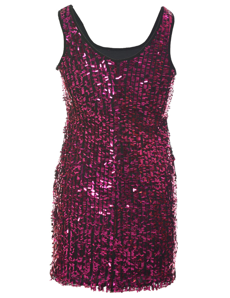 Sequined Hot Pink Party Dress - M