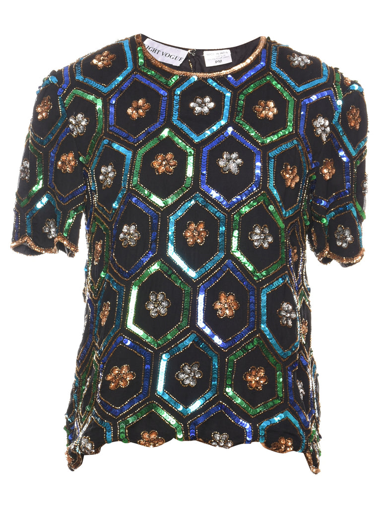 Sequined Mult-Colour Evening Top - M