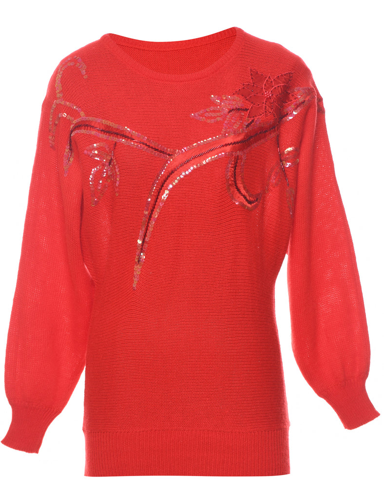 Sequined Red Jumper - M