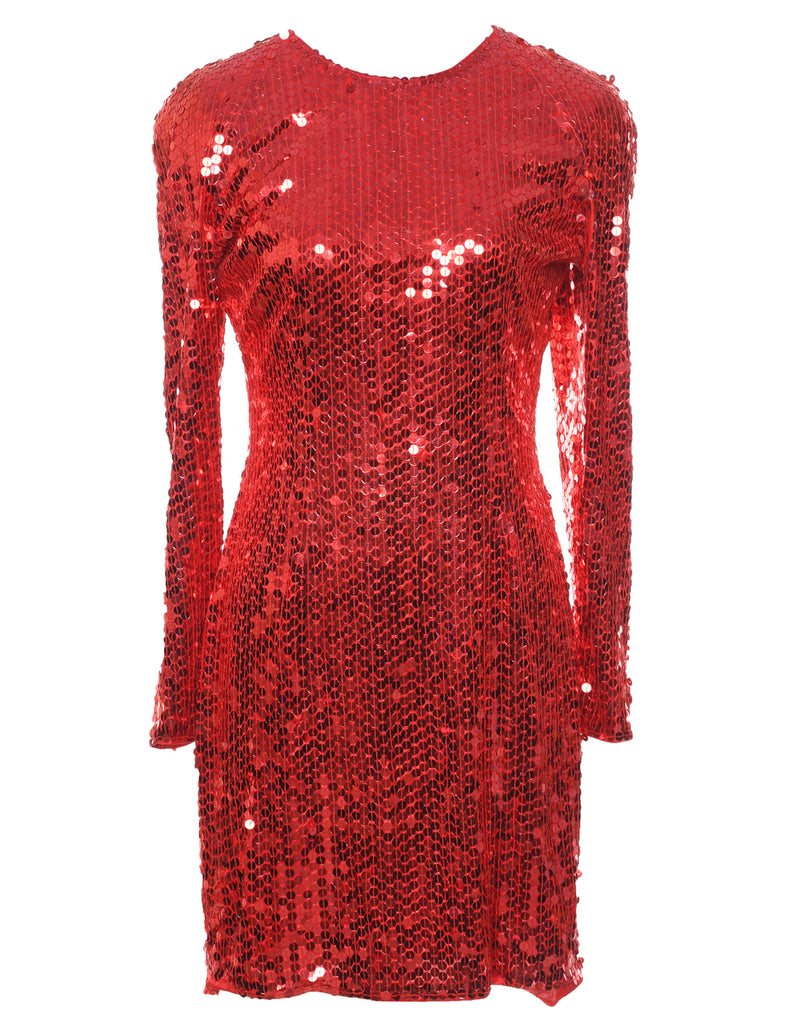 Sequined Red Party Dress - M